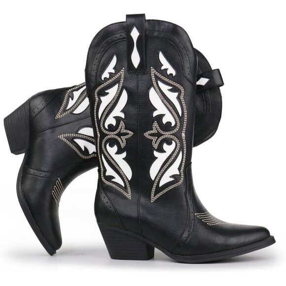 Hawkwell Shoes - Hawkwell Women's Black Western Rodeo Cowgirl Chunky Block Heel Pull On Boot